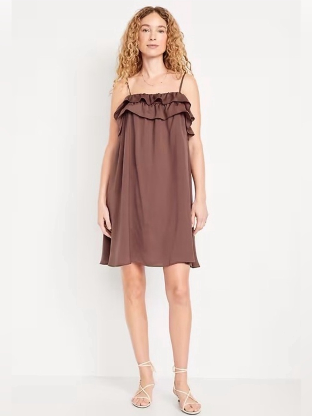 Old Navy Ruffle Trim Satin Mini Dress in Warm Taupe XXL